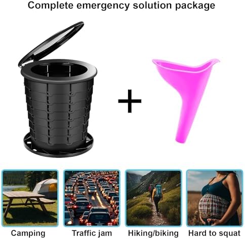 ANJ OUTDOORS Retractable Camping Toilet with Female Urinal | Adjustable Height Portable Toilet for Adults and Kids | Portable Potty, Camp Toilet, Travel Toilet Set, Black