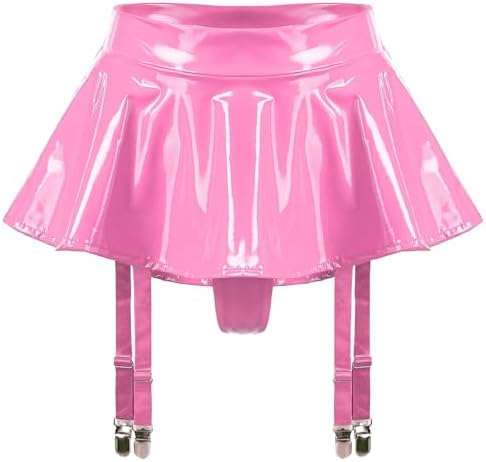 Vxuxlje Women's Sexy Shiny Leather Micro Mini Skirt Built-in Thongs Night Out Skirts Clubwear