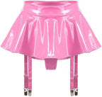 Vxuxlje Women's Sexy Shiny Leather Micro Mini Skirt Built-in Thongs Night Out Skirts Clubwear