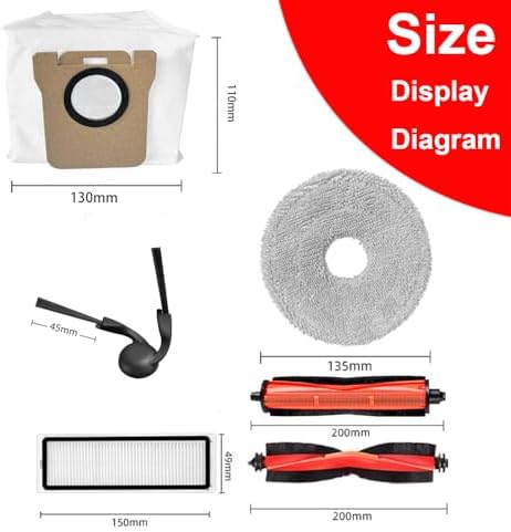 36Pcs Accessories Kit for Xiaomi 5 Pro / OV21GL Robot Vacuum, 1 Main Brush,1 Rubber Brush,8 Hepa Filter,8 Side Brushes,8 Mop Pads,8 Dust Bags,2Cleaning Tool Replacement Parts