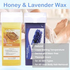 Double Depilatory Roll on Wax Heater Roller Warmer Cartridge Strips Hair Removal Kit with ON/OFF Switch (Honey & Lavender Wax & 200 Paper)