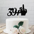 Funny 39 + 1 Birthday Cake Topper, Happy 40th Birthday Cake Toppers, Forty Party Decorations, Black Glitter