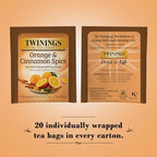 Twinings Orange & Cinnamon Spice Tea, Naturally Caffeine-Free Sweet and Spicy Tea with Rooibos, Orange, and Cinnamon, Herbal Tea Bags Individually Wrapped, 20 Count