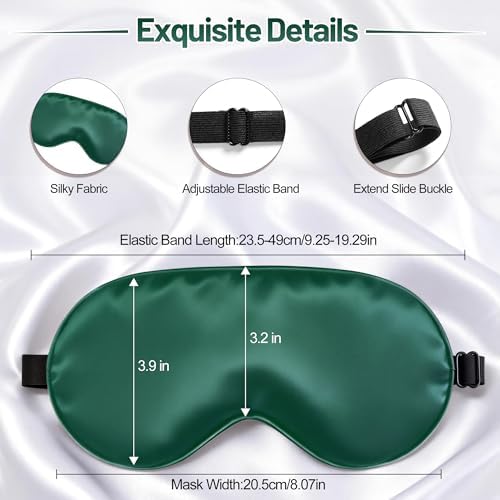 Silk Sleep Mask for Sleeping, Blackout Eye Mask with Adjustable Strap, Lightweight & Comfortable Blindfold for Women & Men, Includes Protective Laundry Bag for Eye Cover(Green)
