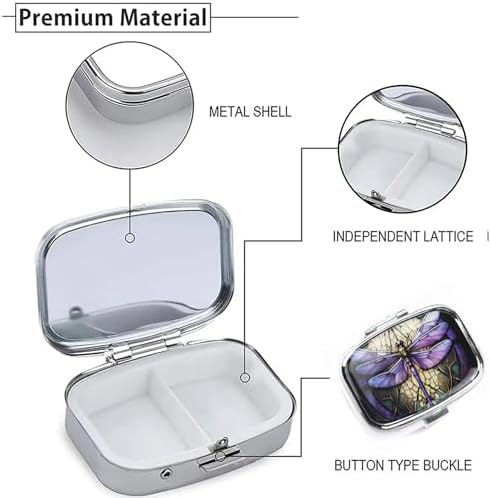 WATASSA Pill Box with Animal Style Mirror All-in-One 2-Compartment Portable Medicine Organizer, Marble Pattern Travel Pill Case for Vitamins&Daily Medication(Fits Pocket/Purse) (Violet Dragonfly)