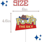 Reach Four the Sky Cake Topper - Outer Space Theme 4th Birthday Cake Picks for Kids Boys Girls - Toy Inspired Four Years Old Birthday Party Supplies