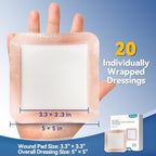 Dimora 20 Count Silicone Super Absorbent Wound Dressing - Gentle Border 5" x 5" Adhesive Bandages for Diabetic Foot Ulcers, Heavy Exudate Wound Care Pads with Ultrasorb Polymer