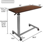 Vaunn Medical Adjustable Overbed Bedside Table with Wheels, 31W x 16"D
