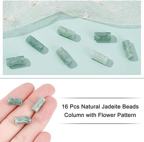 NBEADS 16 Pcs Natural Jadeite Beads, Column Stone Beads Tube Shape Jade Stone Engraving Flower Gemstone Beads for DIY Bracelets Necklaces Jewelry Craft Making, Hole: 2mm