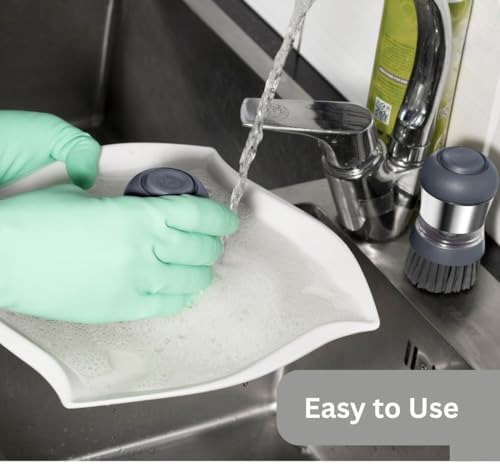 Steel Soap Dispensing Palm Brush - Pack of 2 - Kitchen Dish Scrub Brush
