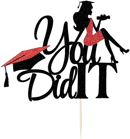 Congratulations on graduation Cake topper 2026 glitter girl graduation cake topper 2026 graduation decorations 2026 graduation party decoration supplies (black)