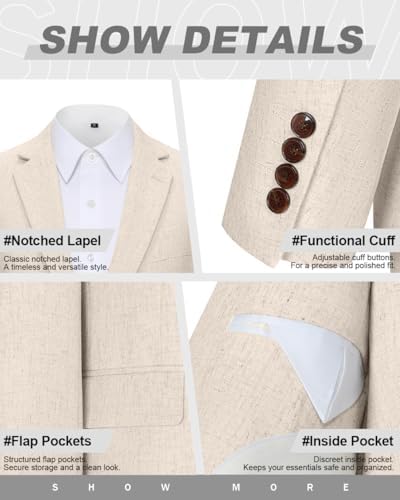 Retro Linen Mens Suit Jacket Blazer Casual Slim Fit Blazers Tux Jackets Wedding Prom Suit Separates Linen Sport Coat for Men