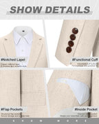 Retro Linen Mens Suit Jacket Blazer Casual Slim Fit Blazers Tux Jackets Wedding Prom Suit Separates Linen Sport Coat for Men