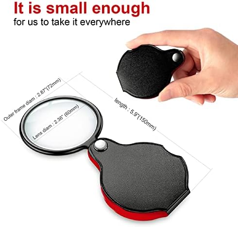 2pcs 5X Mini Pocket Magnifier Glass, Small Folding Magnifying Lenses with 360 Rotating Protective Leather Sheath for Seniors Reading, Inspection, Coin, Jewelry, Elders Gift, 2 3/8'' Lens Size
