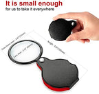 2pcs 5X Mini Pocket Magnifier Glass, Small Folding Magnifying Lenses with 360 Rotating Protective Leather Sheath for Seniors Reading, Inspection, Coin, Jewelry, Elders Gift, 2 3/8'' Lens Size