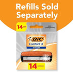 BIC Comfort 3 Refillable Three-Blade Razor for Men, Sensitive Skin Razor For a Comfortable Shave, 1 Handle and 12 Cartridges, 13 Piece Razor Set