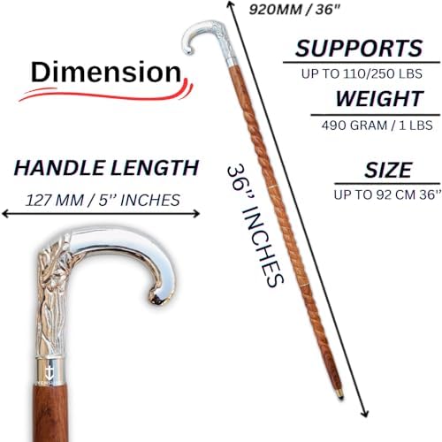 Antique Vintage Solid Brass Parrot Head Walking Stick - Walking Canes for Men & Women - Wooden Cane, Unique, Foldable, Fancy, Stylish, Gift Sticks