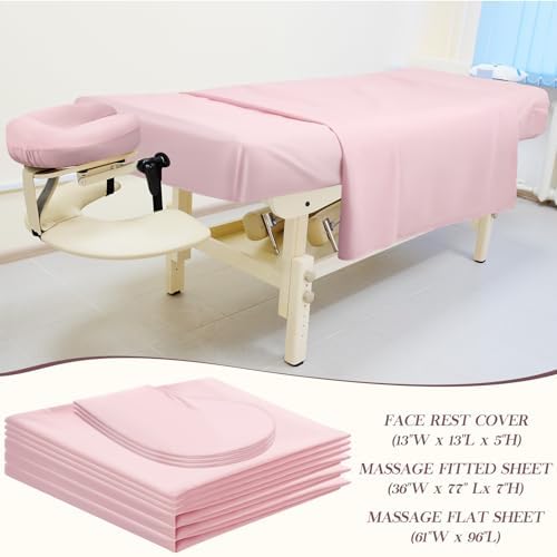 Mixweer 9 Pcs 3 Set Microfiber Massage Table Sheets Set Bulk Includes Flat Sheet, Fitted Sheet with Pocket, Face Rest Cover(Pink)