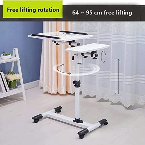 Side Table, Overbed Table with Wheels Height Adjustable Laptop Table, Portable Desk Hospital Bed Tray Table with Tilt Feature, Lightweight Chair/Bed Table for Elderly, Use for Home Meals, Wo