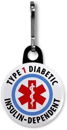 TYPE 1 DIABETIC Insulin Dependent Medical Alert 1 Black Zipper Pull Charm