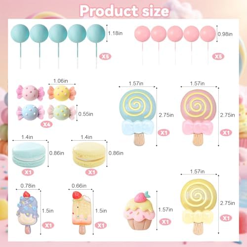 22Pcs Candy Cake Topper Lollipop Cake Decoration for Candy Theme Birthday Party