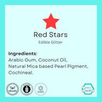 Dye-Free Edible Glitter Stars - Vegan, Gluten-Free & Non-Toxic | Perfect for Cakes, Cupcakes, Drinks & Desserts by Simply Sucré (Red, 2 Grams)