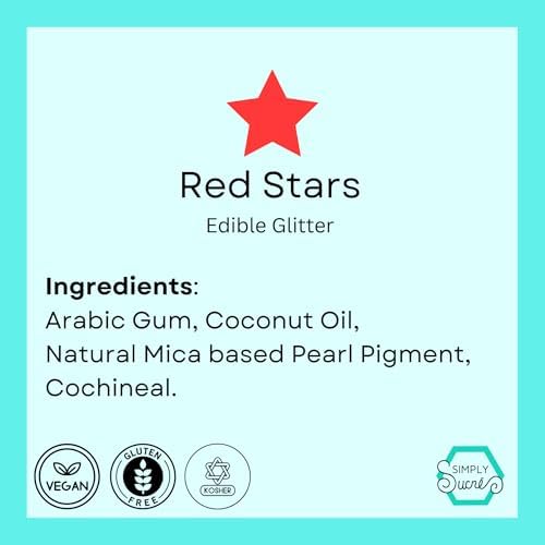 Dye-Free Edible Glitter Stars - Vegan, Gluten-Free & Non-Toxic | Perfect for Cakes, Cupcakes, Drinks & Desserts by Simply Sucré (Red, 2 Grams)