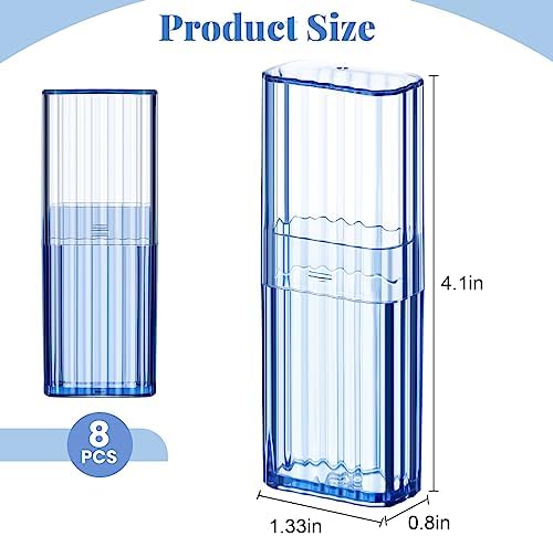 Dandat 8 Pcs Project Storage Case Portable Creative Storage Box Dental Toothpick Holder Floss Travel Case Transparent Flosser Dispenser Container for Teeth Cleaning Cotton Swab(Blue)