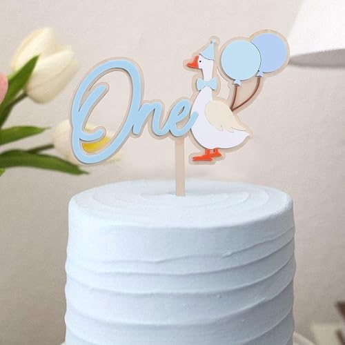 Wooden One Silly Goose 1st Birthday Cake Topper - Silly Goose First Birthday Decorations,Baby Girl 1st Party Decor (blue)