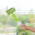 Multi-Function Window Squeegee Glass Cleaning Tool with Water Spray Plastic Window Wiper for Home and Car Glass Cleaning Cleaner (Green)