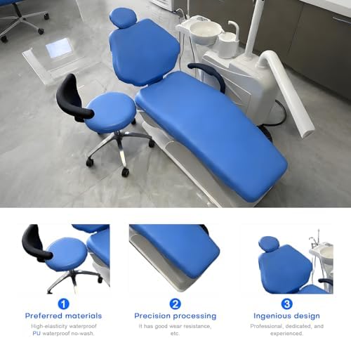5Pcs Dental Chair Covers Set - Waterproof & Non-Slip PU Leather Elastic Full Covers with Foot, Seat, Headrest & Backrest Protectors for Dental Clinic Chairs(Light Blue)