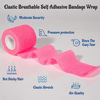 24 Pack Self Adherent Cohesive Bandage Wrap, 2” x 5 Yards Elastic Non Woven Pink Adhesive Tape, Stretch Vet Wrap for Dogs, Athletic Bandages Wrap for First Aid Medical, Sports, Ankle, Wrist Sprains
