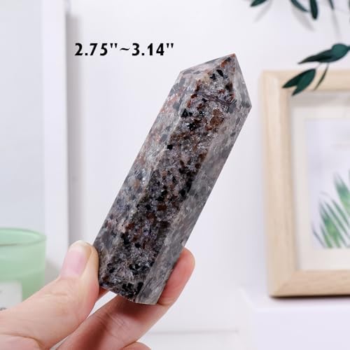 Runyangshi 1PCS Natural Crystal Flame Yooperlite Stone Tower 2.75"-3.14" (7-8cm) 6 Faceted Single Point Prism Healing Crystal Wand for Meditation Reiki Chakra Therapy