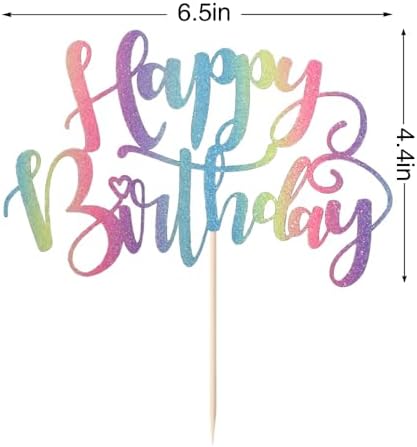 Handmade Glitter Happy Birthday Cake Topper,Birthday Party Cake Decorations, Anniversary/Birthday Party Decoration Supplies (Rainbow)