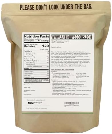 Anthony's Vital Wheat Gluten, 4 lb, Vegan, Non GMO, Keto Friendly, Low Carb