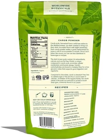 Worldwide Botanicals Organic Carob Powder, Dark Roast – 1 lb – Caffeine Free Cocoa Alternative – Low Fat Super Food with Natural Sweetness– Gluten Free, Kosher, 16 ounces