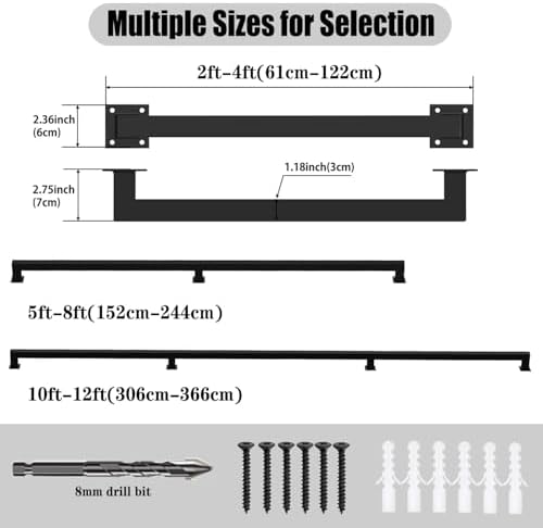 8FT Staircase Handrail for Indoor Stairs, Modern Hand Railings Grab Bar Kit with Black Finished, Non-Slip Wall Mount Decking Railings for Elderly and Children (Black, 8ft)