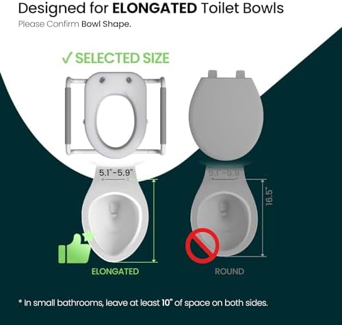 R&T 2" Toilet Seat Riser with Handles – Comfortable Raised Toilet Seat for Seniors, Fits for Elongated Toilets, Elevated Seat with Soft Grey Padded Arms for Bathroom