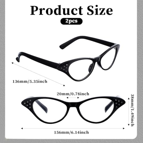 4Pcs Cat Eye Glasses with Rhinestones, Retro Party Costume Glasses for Halloween Cossplay Hip Hop Dress up Party Gifts