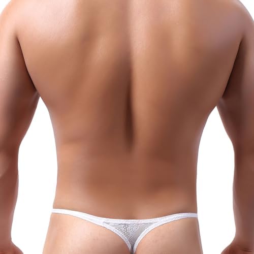 Men's Lace See Through G-String Underwear Sexy Low Rise Pouch Thong Y-back Underpanties for Men
