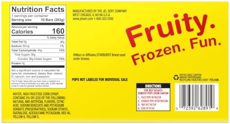 The Jel Sert Company Star Burst Freezer Pops - Pack of 2-10 Freezer Pops in a box - 20 Total - Cherry, Lemon, Strawberry, and Orange - Great for Anywhere and Anytime - Stock Up Today