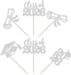 24 PCS 2026 Graduation Cupcake Toppers Glitter Class of 2026 Diploma Grad Cap Cupcake Picks 2026 Graduation Theme Party Cake Decorations Supplies Silver