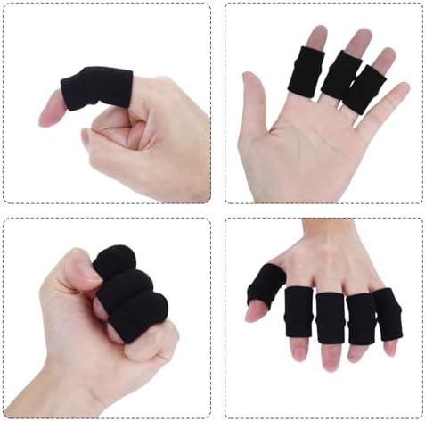 10 Pcs Black Finger Sleeves, Breathable Finger Brace, Compression Support for Arthritis, Thumb Splint for Relief Support Protector and Reliving Pain