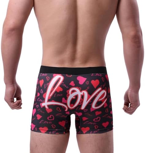Evankin Men Valentines Boxer Briefs, Sexy Funny Novelty Heart Underwear, Comfort Breathable Soft Underpants Shorts
