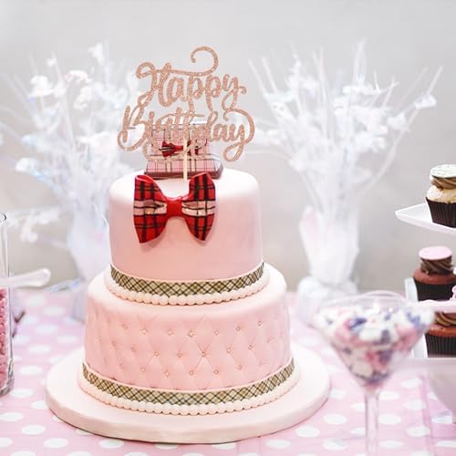 Rsstarxi 1 Pack Happy Birthday Cake Topper Glitter Happy Birthday Sign Cake Pick for Celebrating Happy Birthday Anniversary Theme Party Cake Decorations Supplies Rose Gold