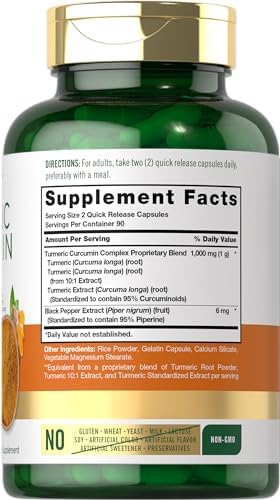 Carlyle Turmeric Curcumin with Black Pepper | 180 Capsules | Turmeric Complex Supplement | Non-GMO, Gluten Free