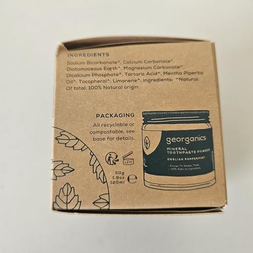 Toothpaste Powder – Peppermint – Stain Removing & Teeth Whitening Powder – 4.2 oz - Glass jar - Plastic-Free Mineral Based Oral Care - 90 Days Supply