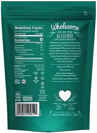 Wholesome Sweeteners 12-Ounce Allulose Sweetener, Zero Calorie Sugar Substitute, Keto Friendly, Non GMO, Non-Erythritol, Gluten Free & Vegan Sweetener, 1 Pack