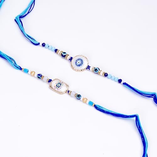 Pack of 2 Designer Evil Eye Charms Beaded Rakhi Set for Brothers – Rakhi for Raksha Bandhan & Bhaidooj – Good Luck Protection