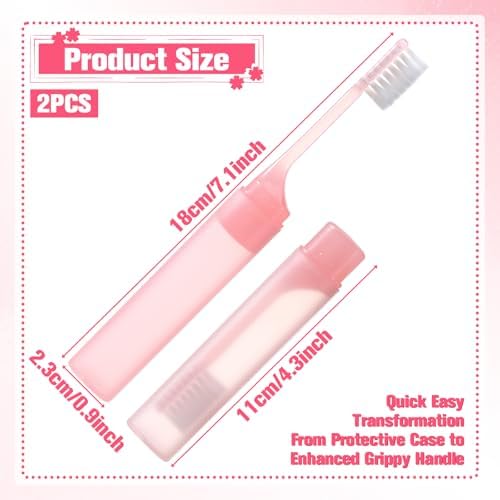 Tucnoeu 2 Pcs Travel Toothbrush, Portable Travel Toothbrush Set, Mini Soft Toothbrushes for Adults, Medium Bristles, Portable for Road Trips & Air Travelling